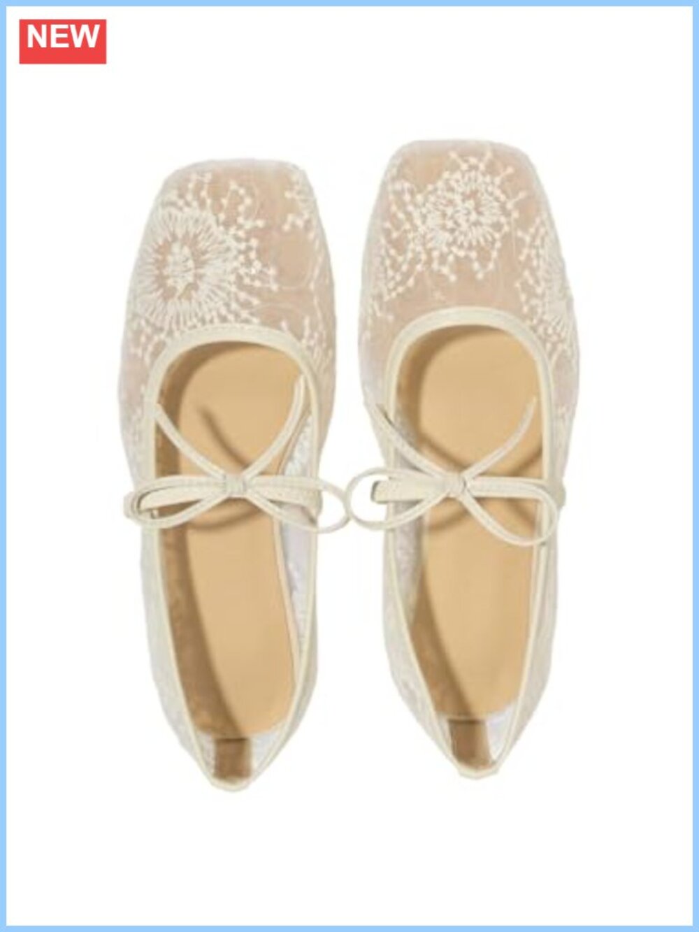 Lace Mesh Ballet Flats Square Toe Embroidered Wedding Dress Shoes